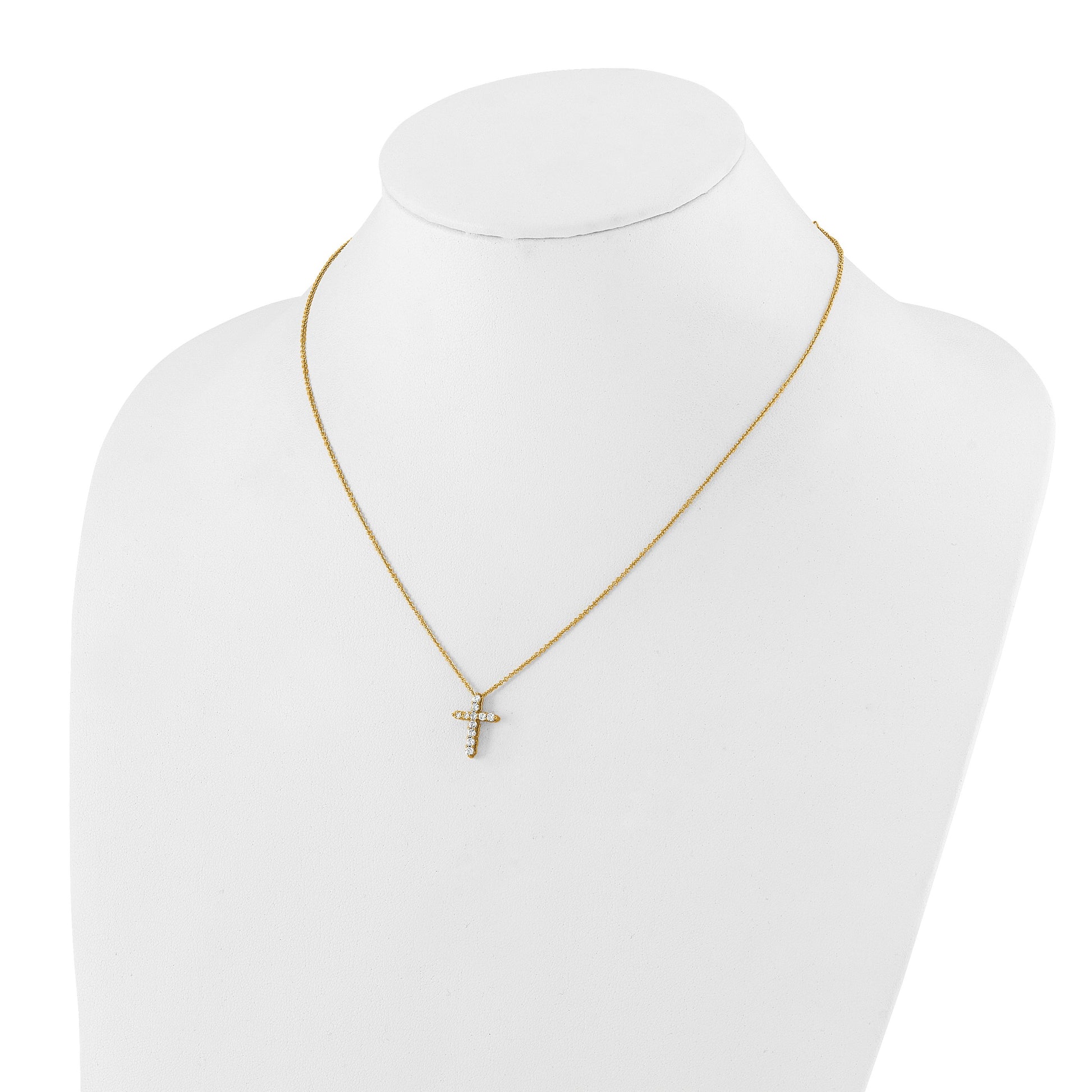 14k Polished 1/3 carat Diamond Cross Pendant 18 inch Necklace