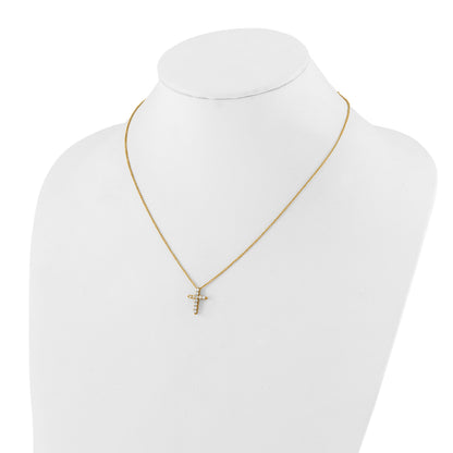14k Polished 1/3 carat Diamond Cross Pendant 18 inch Necklace