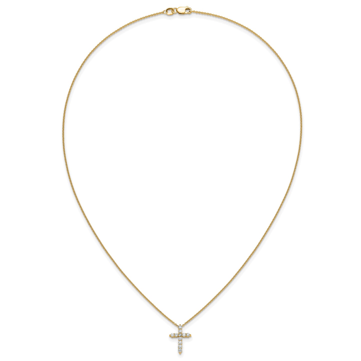 14k Polished 1/3 carat Diamond Cross Pendant 18 inch Necklace