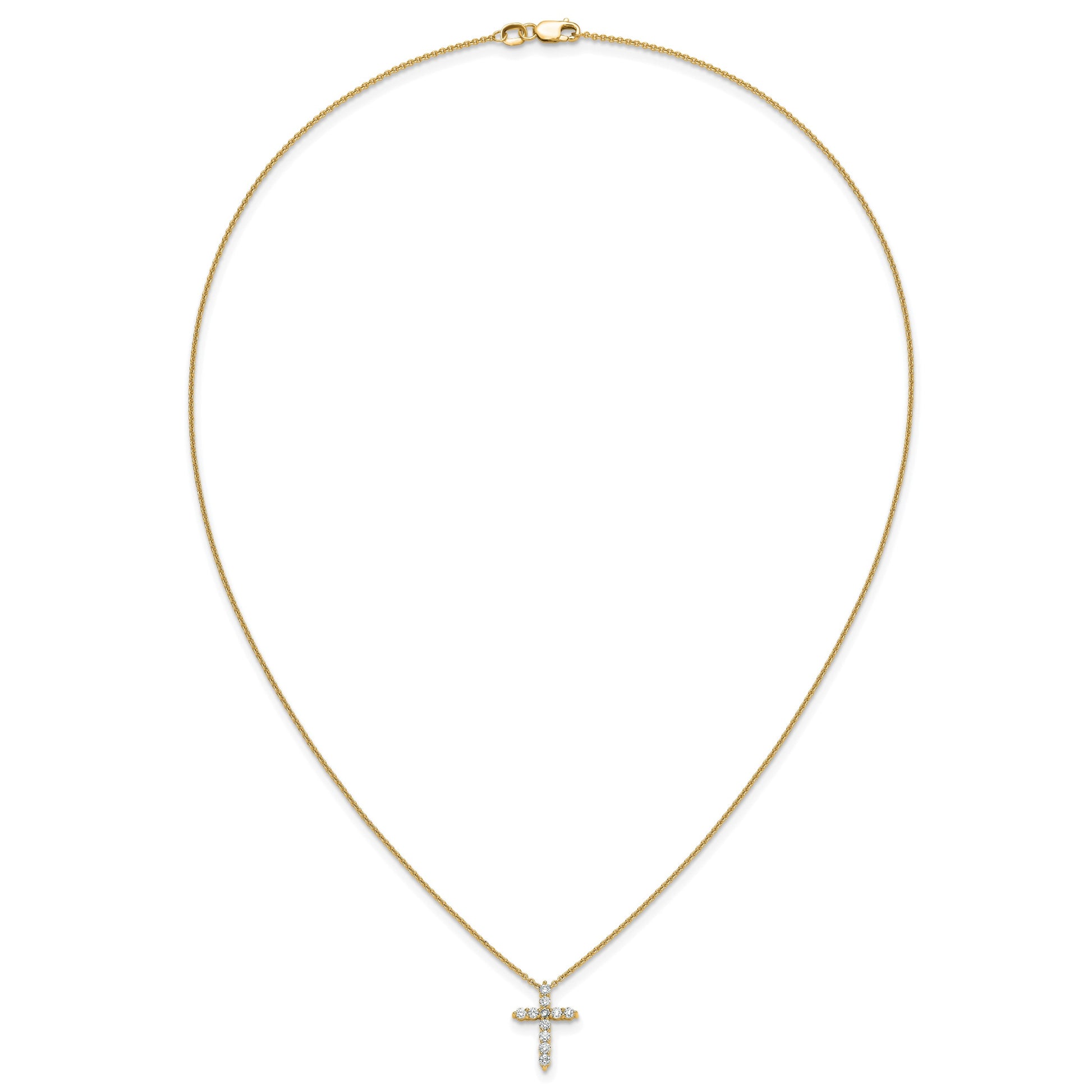 14k Polished 1/3 carat Diamond Cross Pendant 18 inch Necklace