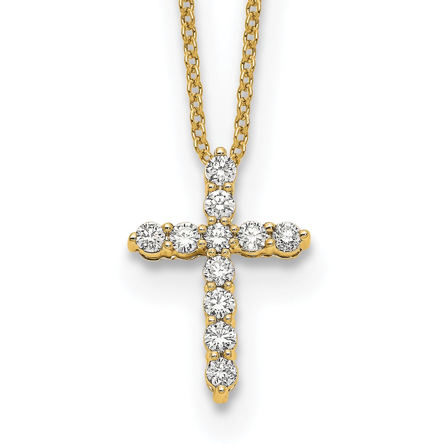 14k Polished 1/3 carat Diamond Cross Pendant 18 inch Necklace