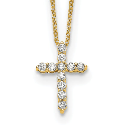 14k Polished 1/3 carat Diamond Cross Pendant 18 inch Necklace