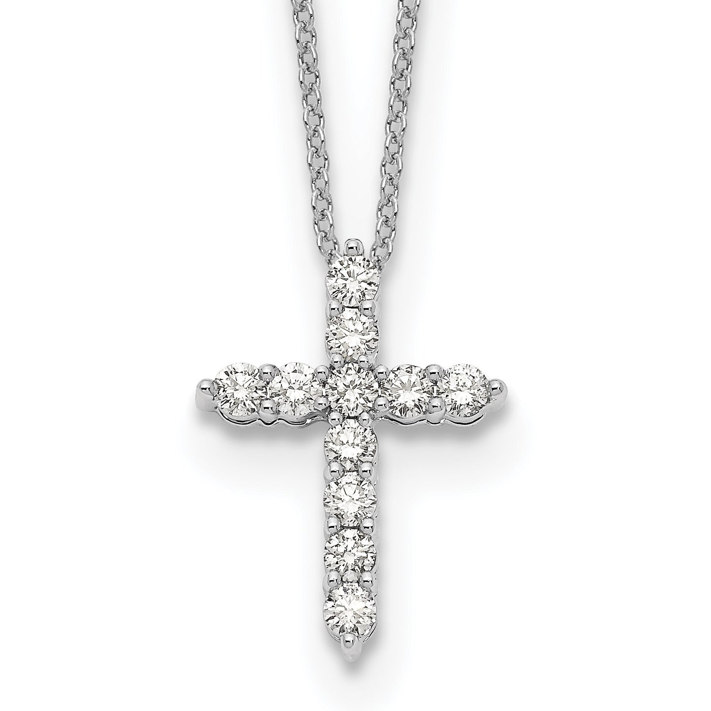 14k White Gold 1/2 carat Diamond Cross Pendant 18 inch Necklace