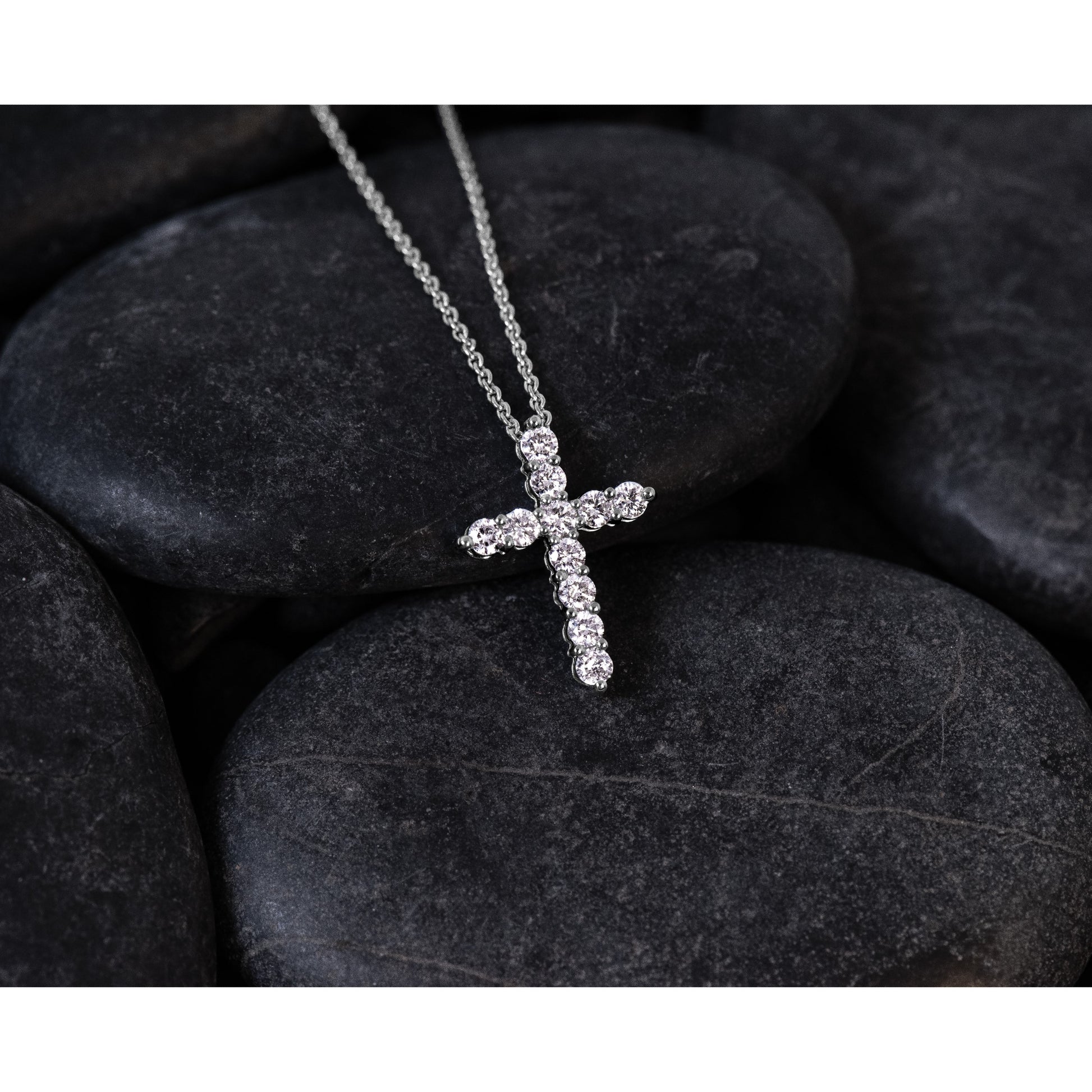 14k White Gold 1/2 carat Diamond Cross Pendant 18 inch Necklace