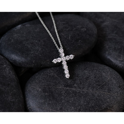 14k White Gold 1/2 carat Diamond Cross Pendant 18 inch Necklace