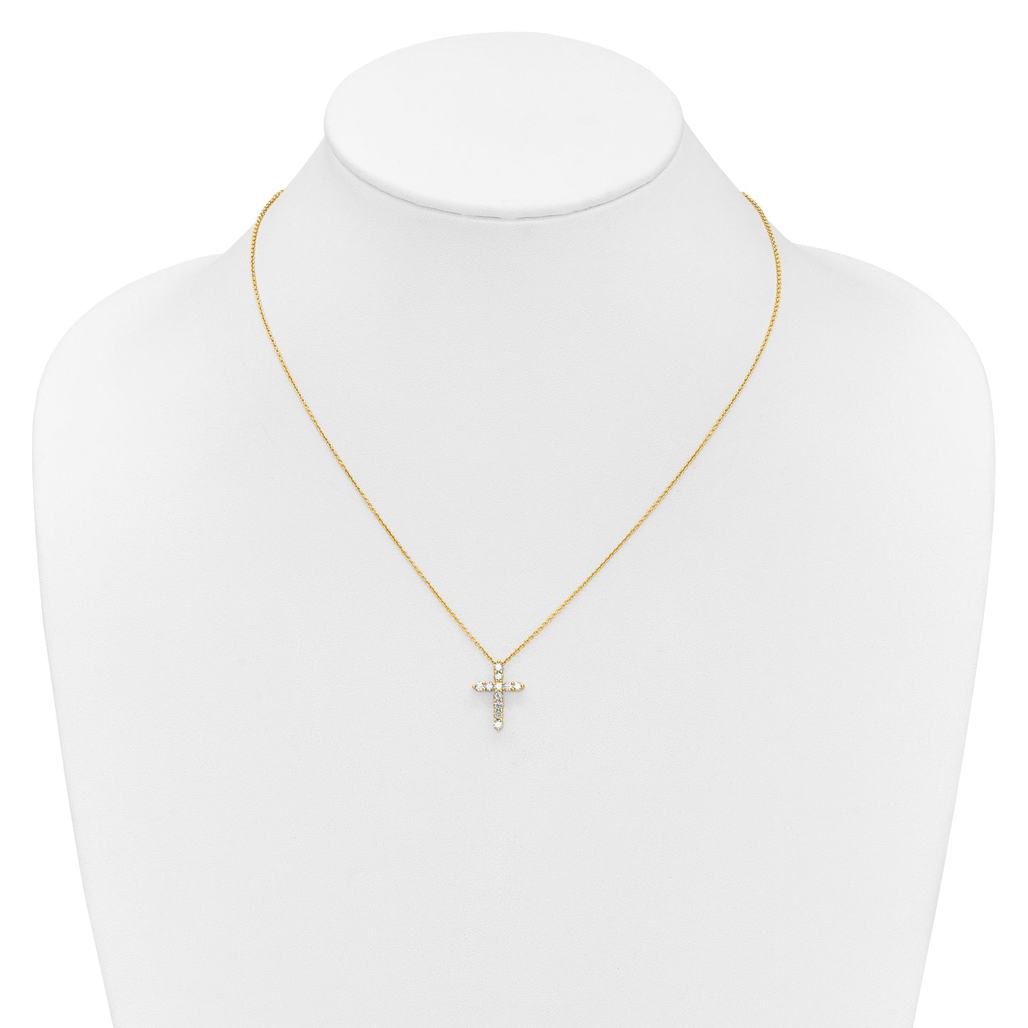14k Polished 1/2 carat Diamond Cross Pendant 18 inch Necklace