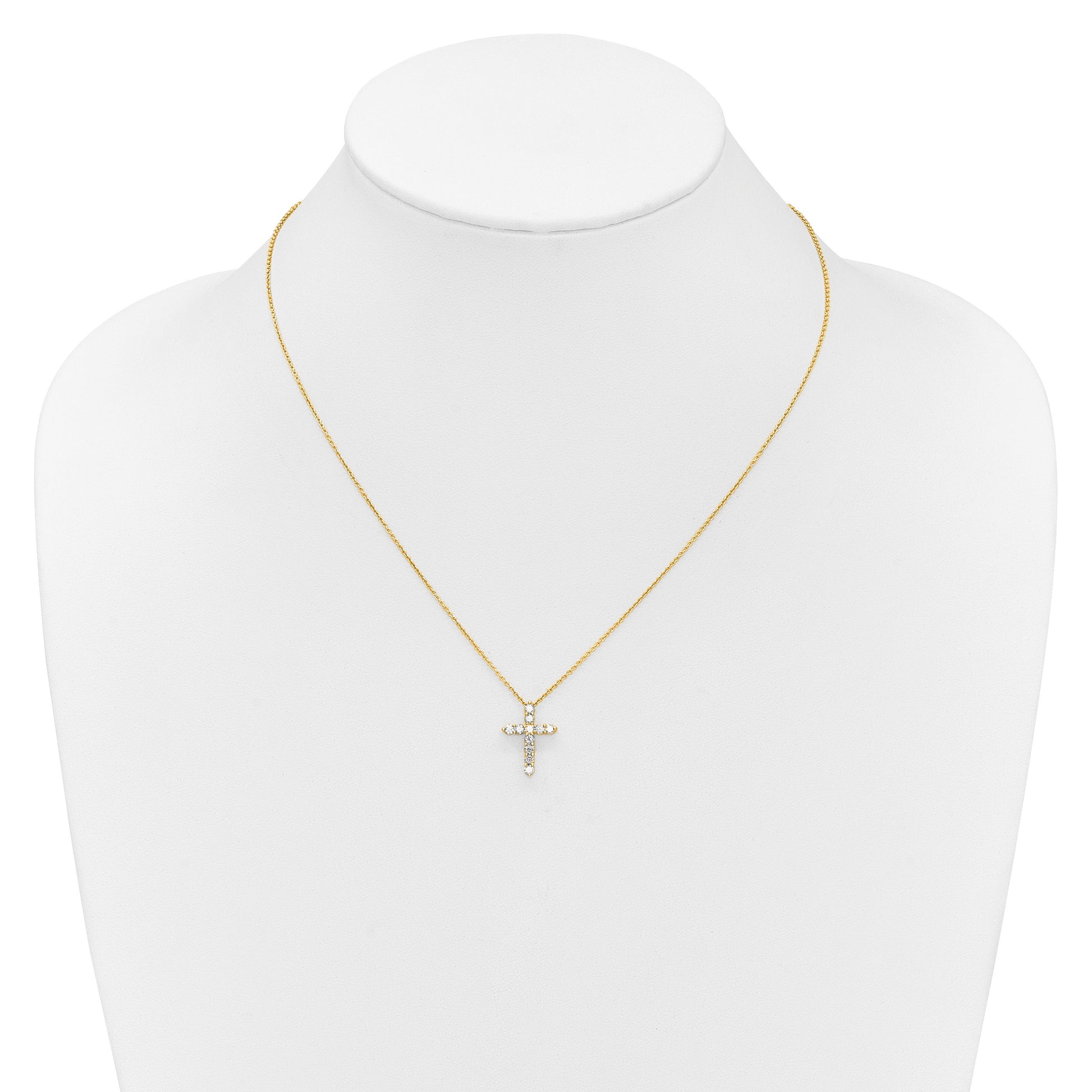14k Polished 1/2 carat Diamond Cross Pendant 18 inch Necklace