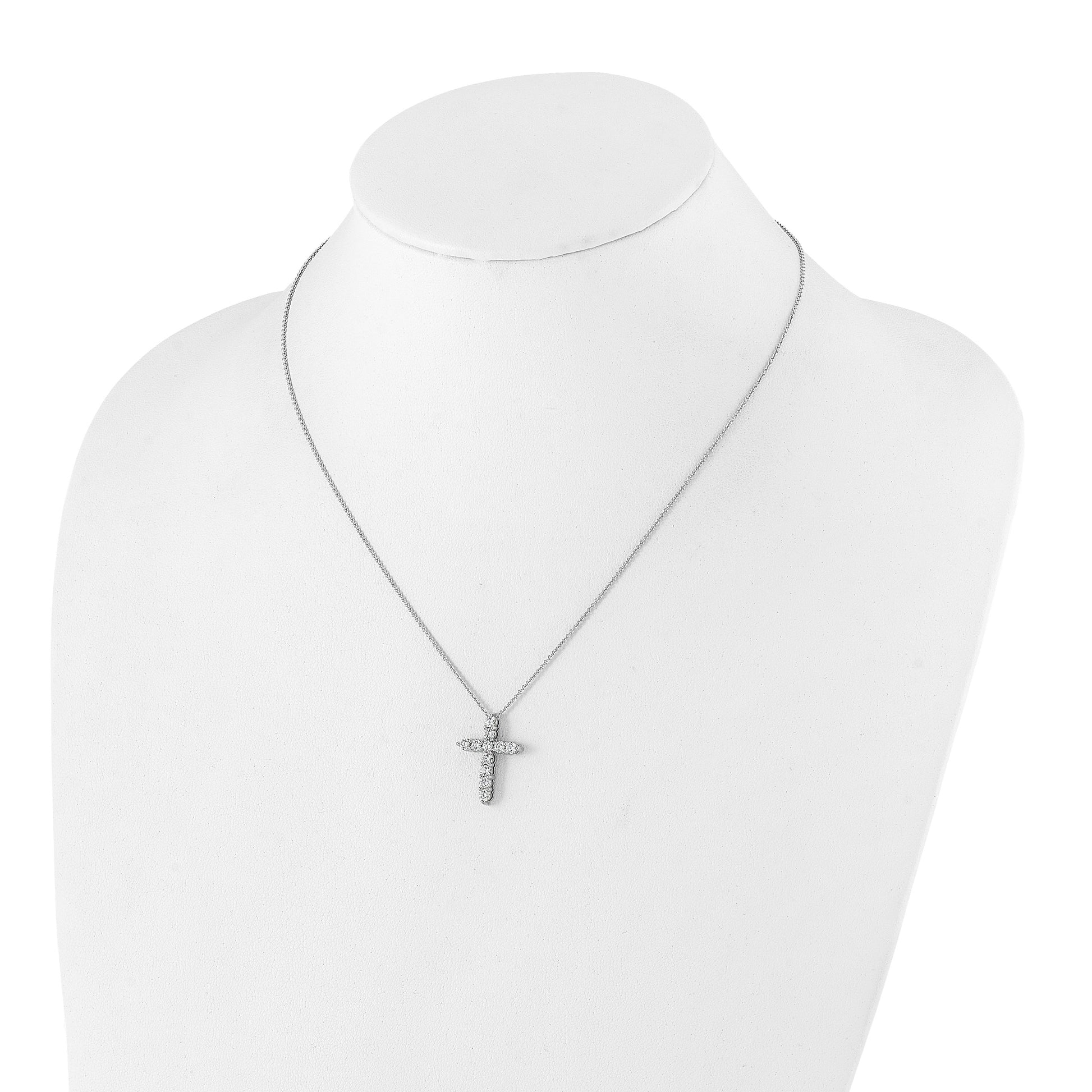 14k White Gold 1 carat Diamond Cross Pendant 18 inch Necklace