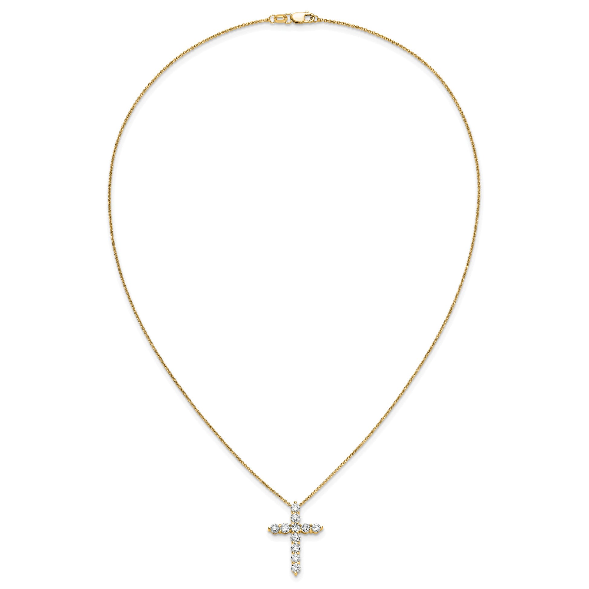14k Polished 1.5 carat Diamond Cross Pendant 18 inch Necklace