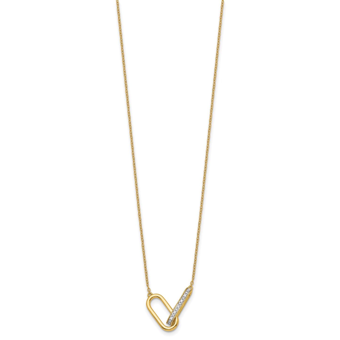 14K Polished 1/15 carat Diamond Interlocked Paperclip Links 18 inch Necklace