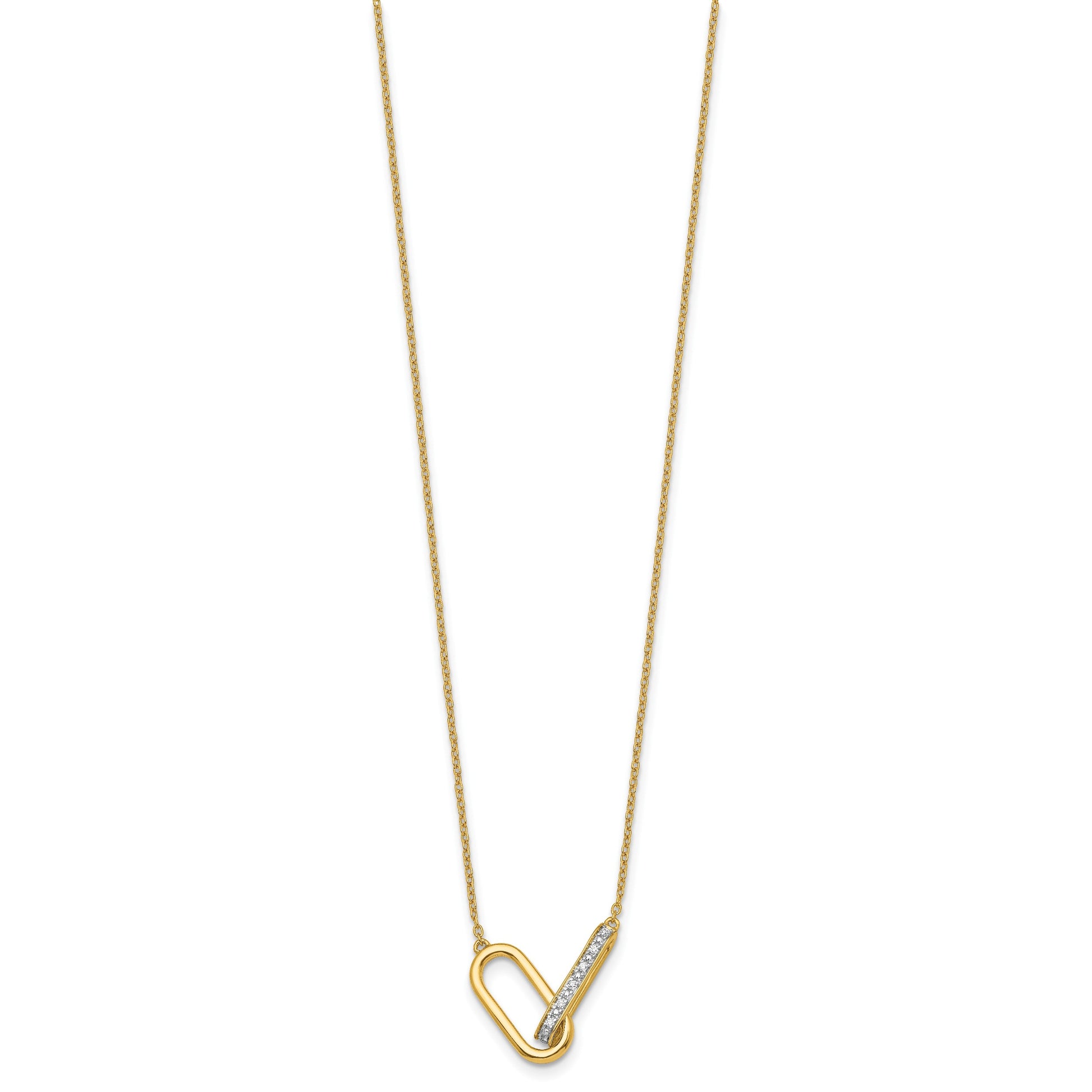 14K Polished 1/15 carat Diamond Interlocked Paperclip Links 18 inch Necklace