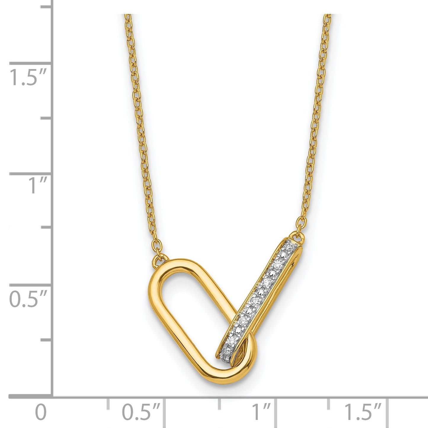 14K Polished 1/15 carat Diamond Interlocked Paperclip Links 18 inch Necklace