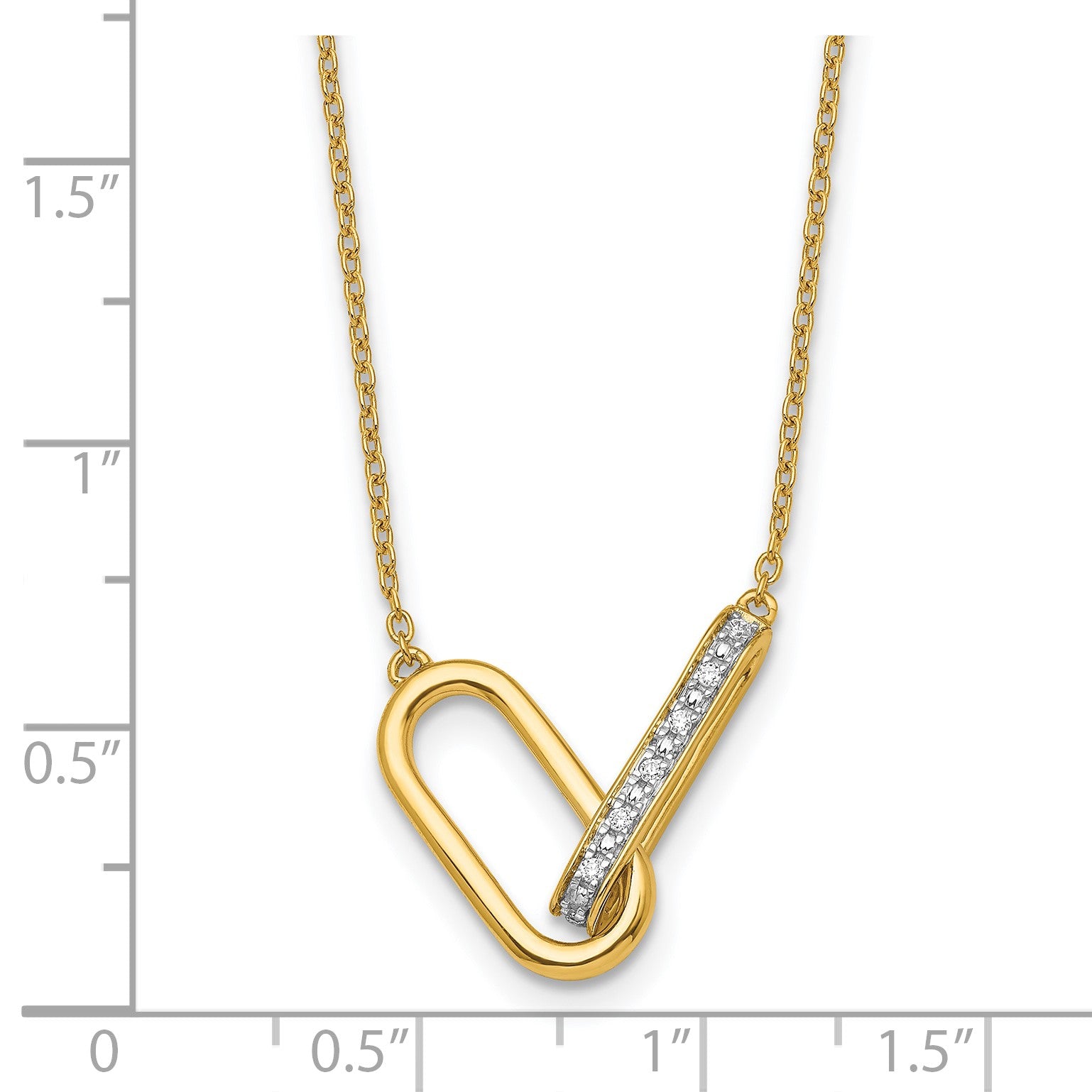 14K Polished 1/15 carat Diamond Interlocked Paperclip Links 18 inch Necklace