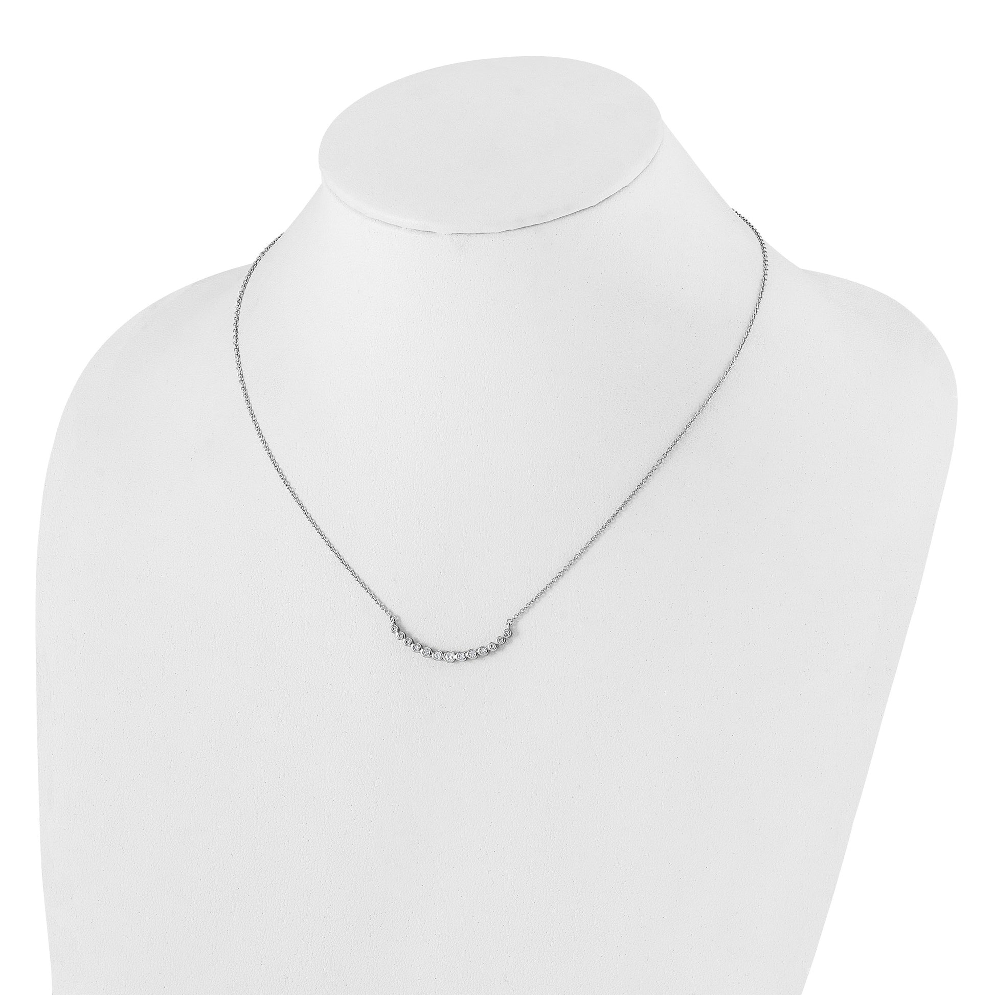 14k White Gold 1/4 carat Diamond Bezel-set Curved Bar 18 inch Necklace