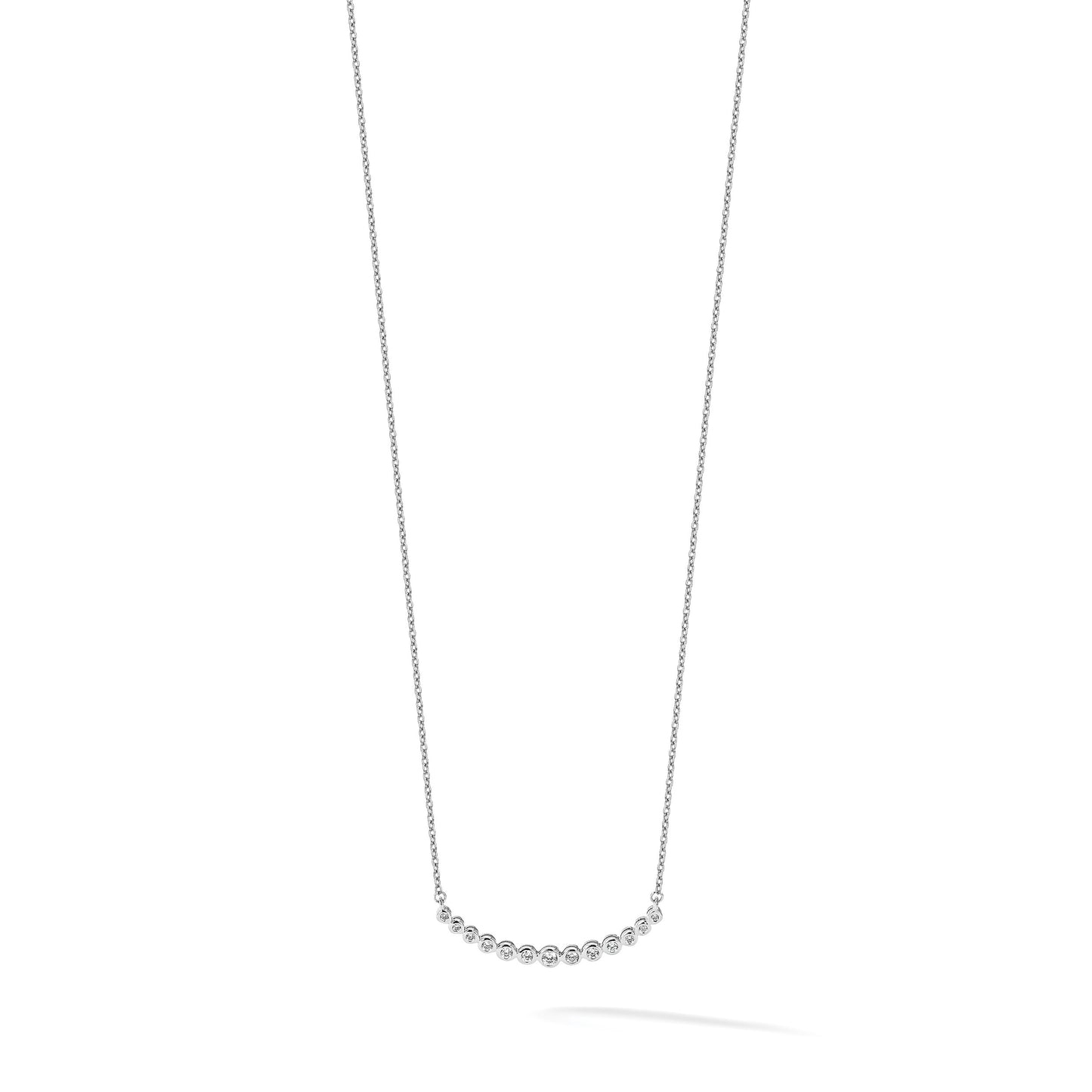14k White Gold 1/4 carat Diamond Bezel-set Curved Bar 18 inch Necklace