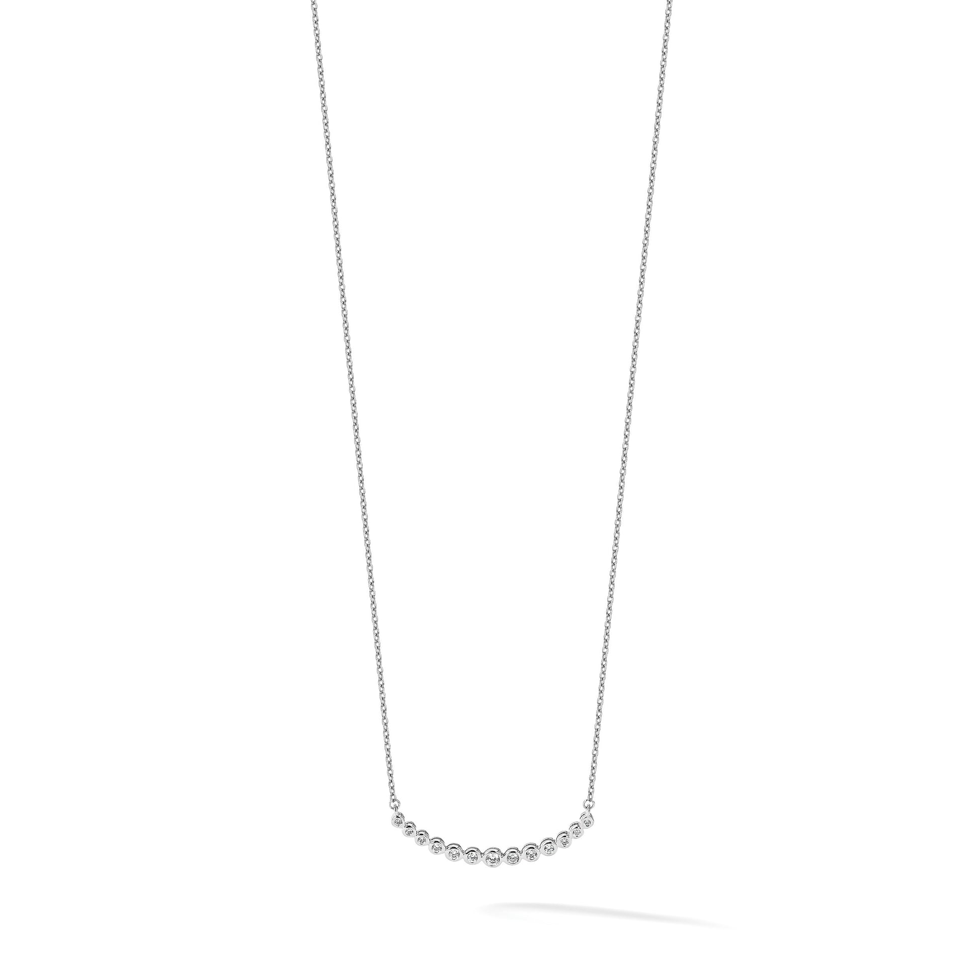 14k White Gold 1/4 carat Diamond Bezel-set Curved Bar 18 inch Necklace