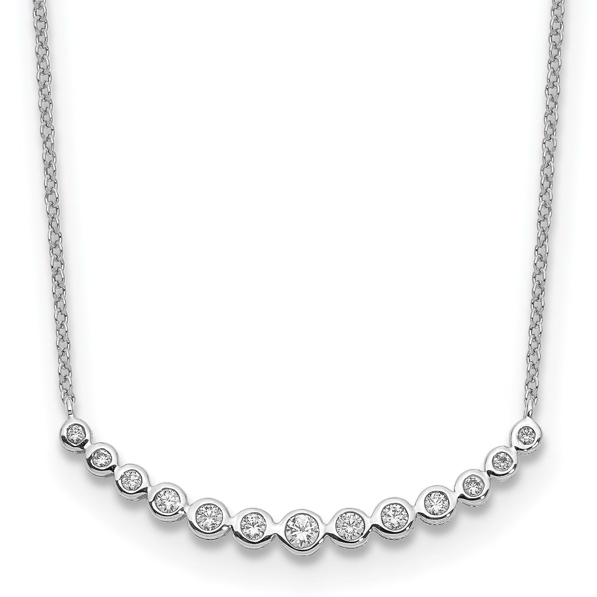 14k White Gold 1/4 carat Diamond Bezel-set Curved Bar 18 inch Necklace
