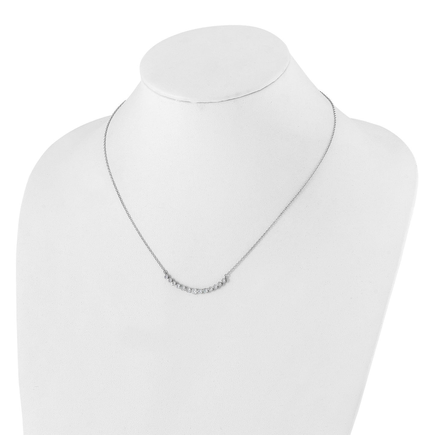 14k White Gold 1/2 carat Diamond Bezel-set Curved Bar 18 inch Necklace
