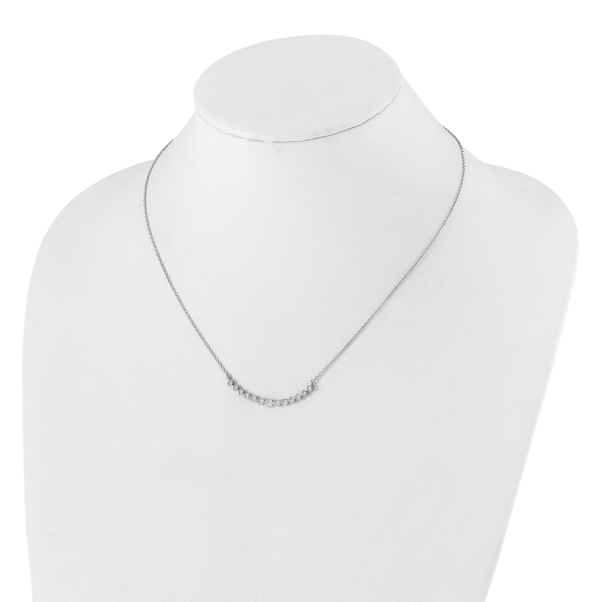 14k White Gold 1/2 carat Diamond Bezel-set Curved Bar 18 inch Necklace
