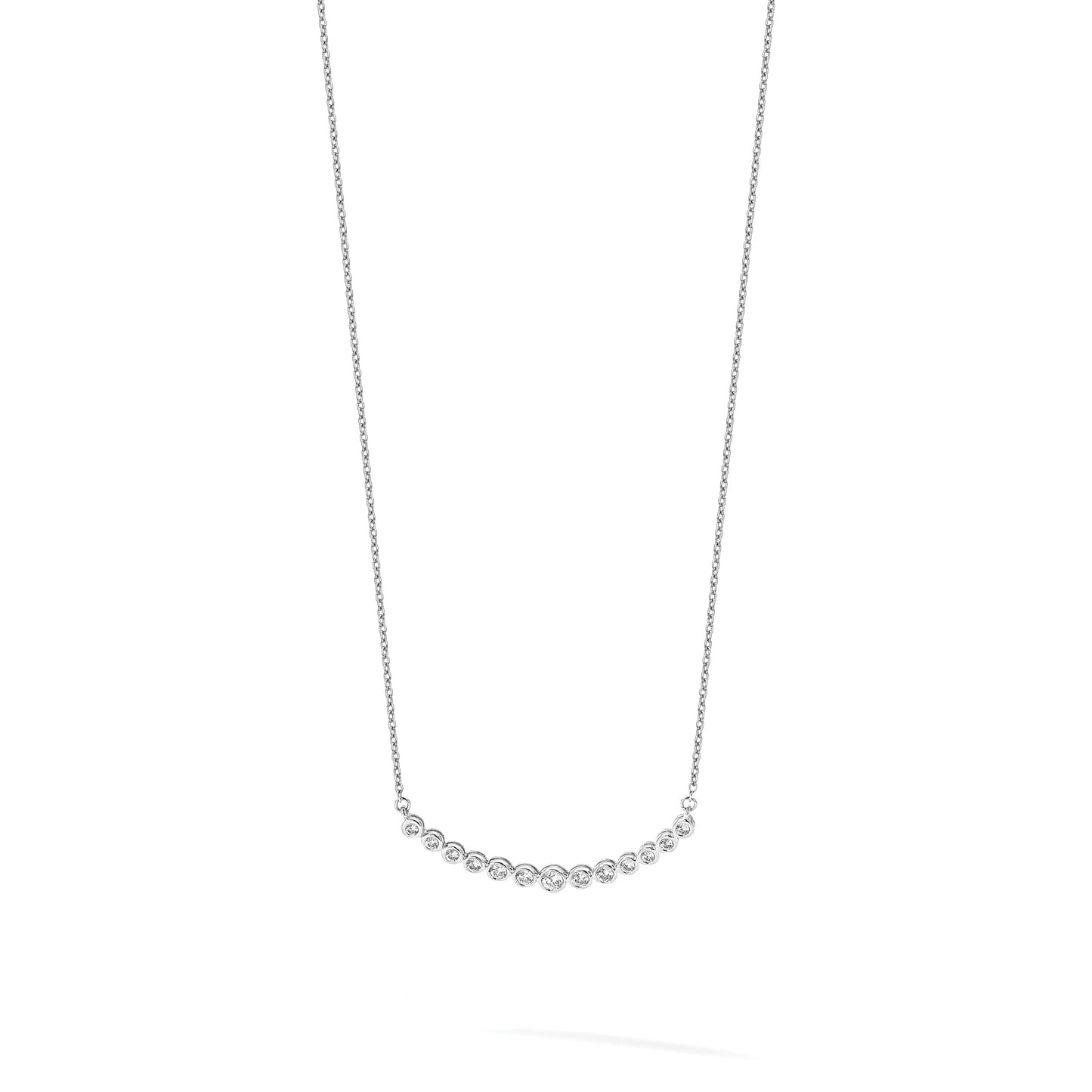 14k White Gold 1/2 carat Diamond Bezel-set Curved Bar 18 inch Necklace