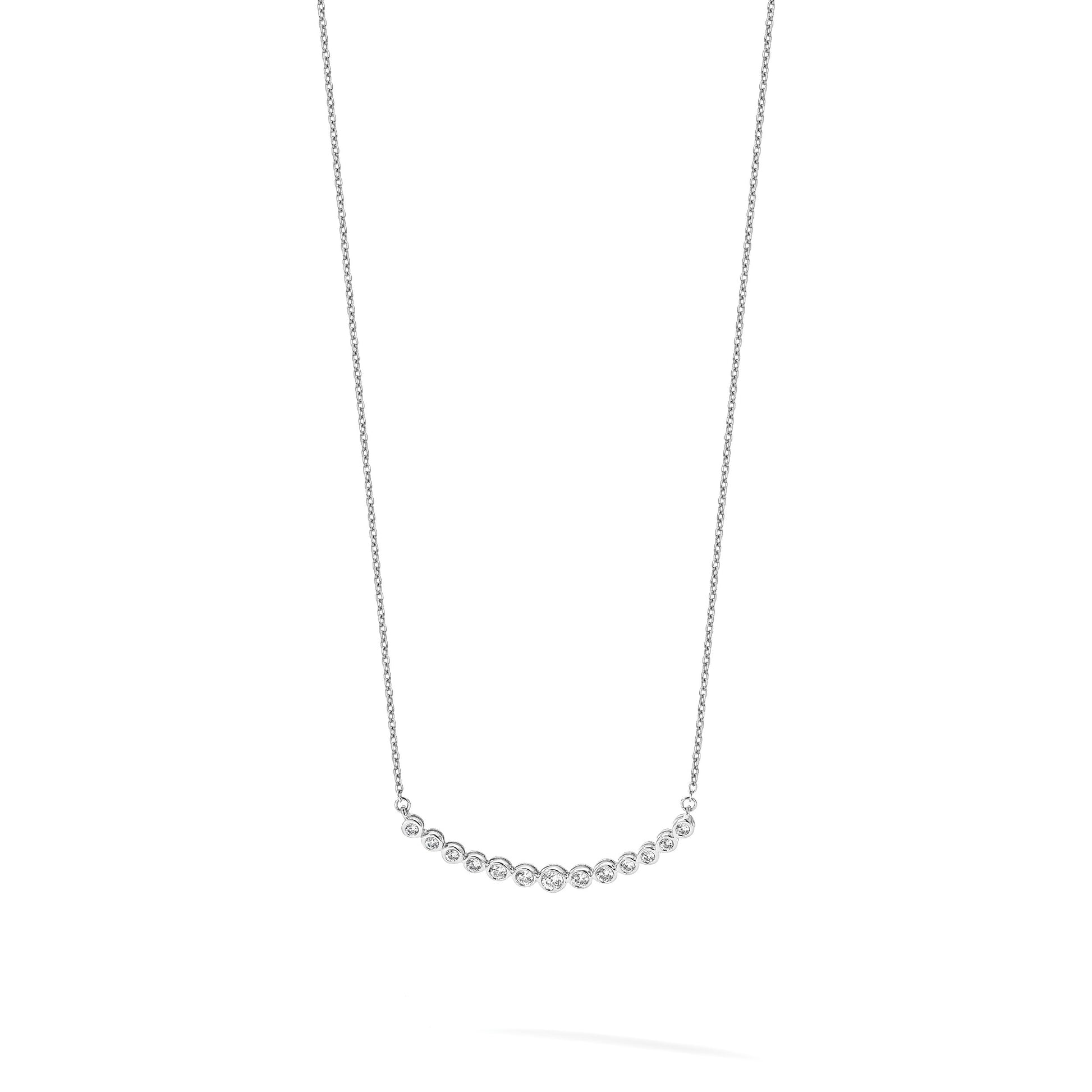 14k White Gold 1/2 carat Diamond Bezel-set Curved Bar 18 inch Necklace