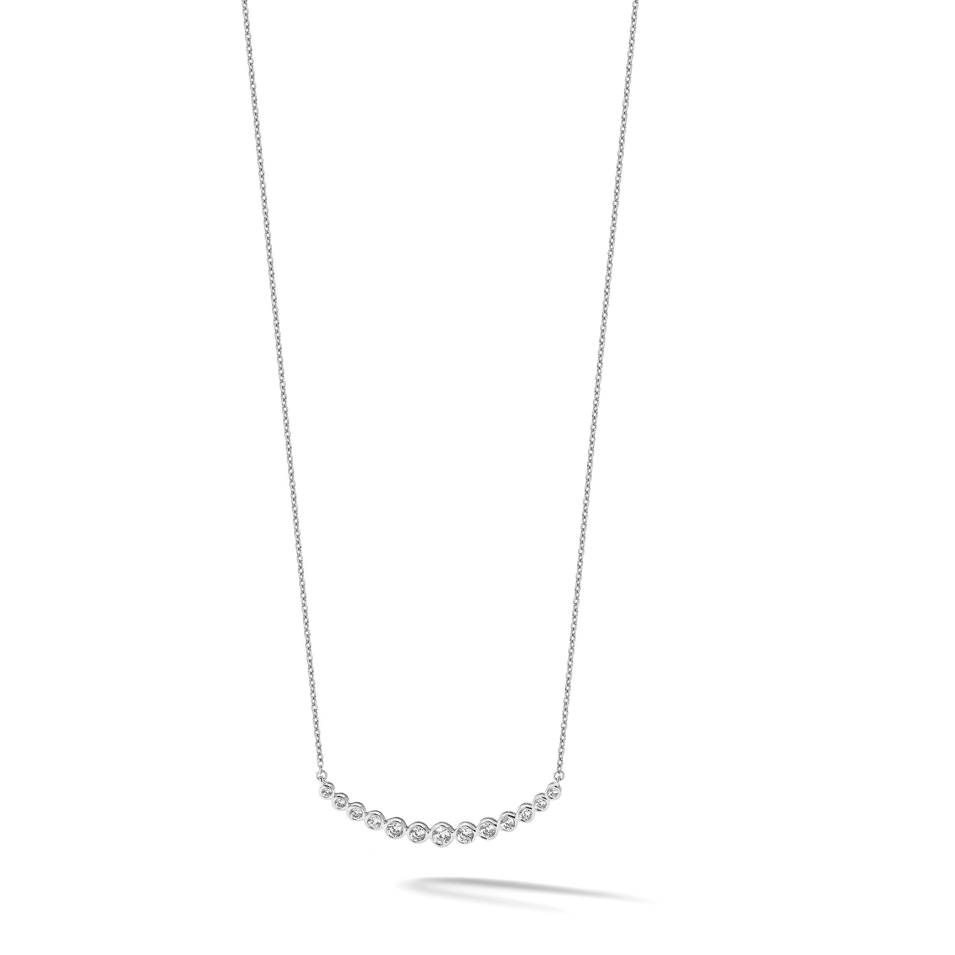 14k White Gold 3/4 carat Diamond Bezel-set Curved Bar 18 inch Necklace