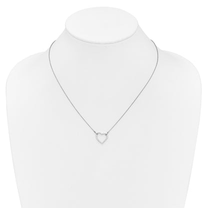 14k White Gold Polished 1/5 carat Diamond Heart 18 inch Necklace