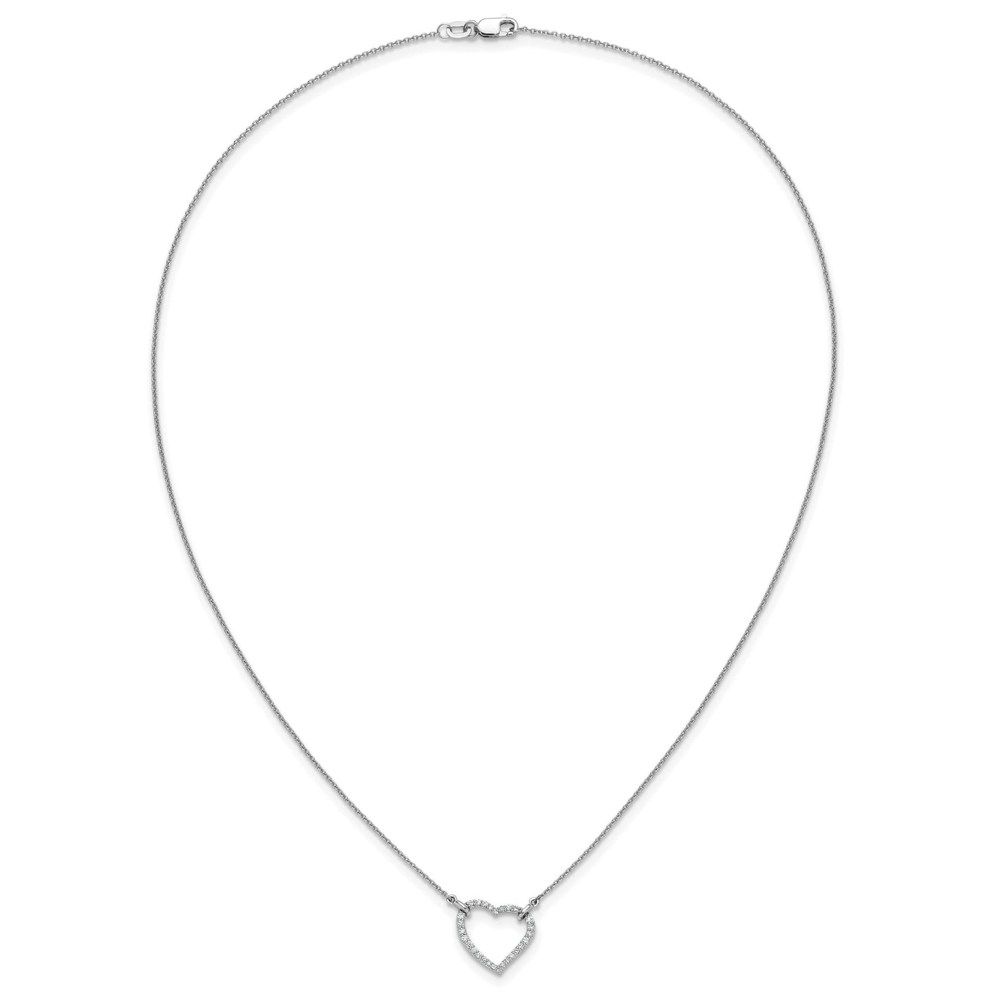 14k White Gold Polished 1/5 carat Diamond Heart 18 inch Necklace