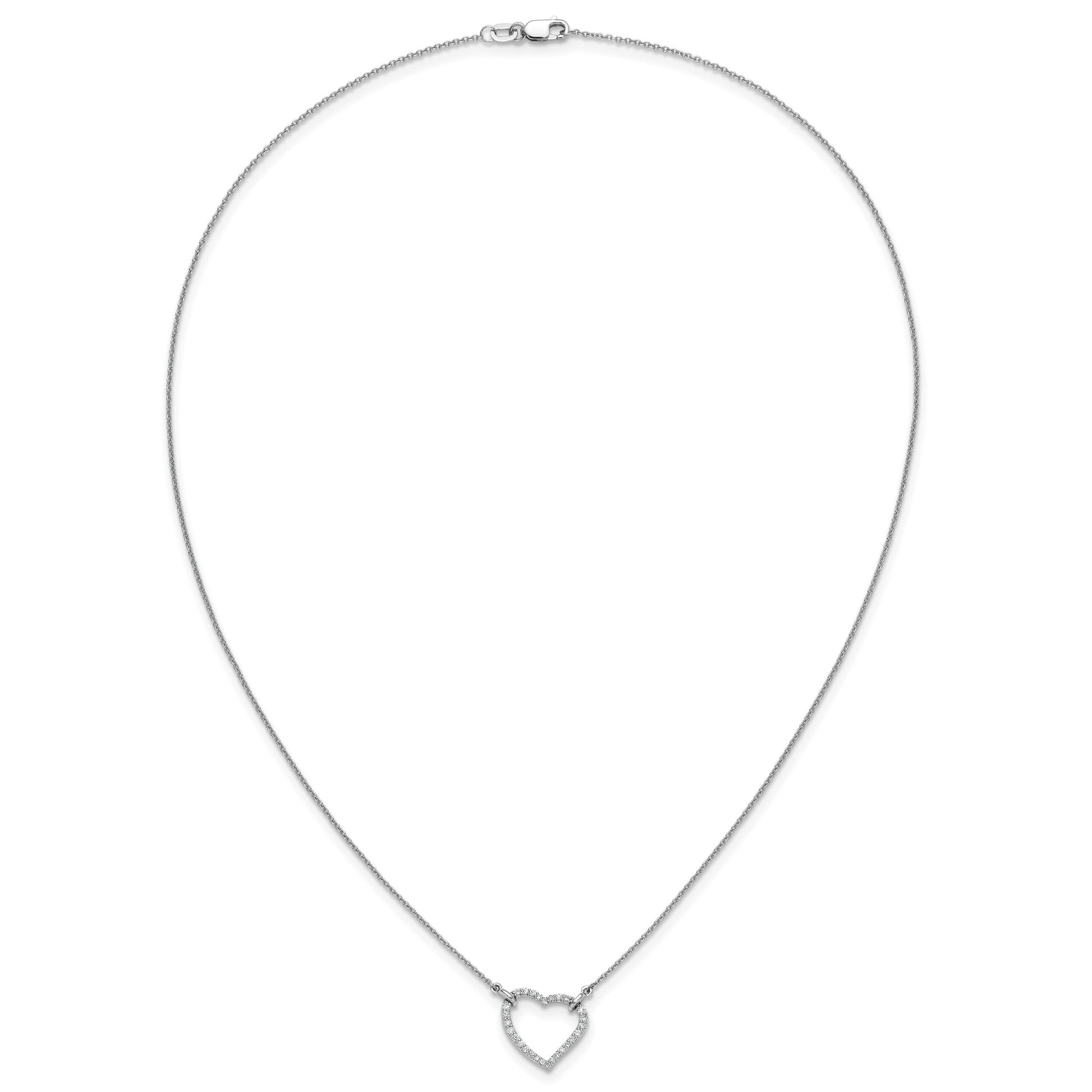 14k White Gold Polished 1/5 carat Diamond Heart 18 inch Necklace
