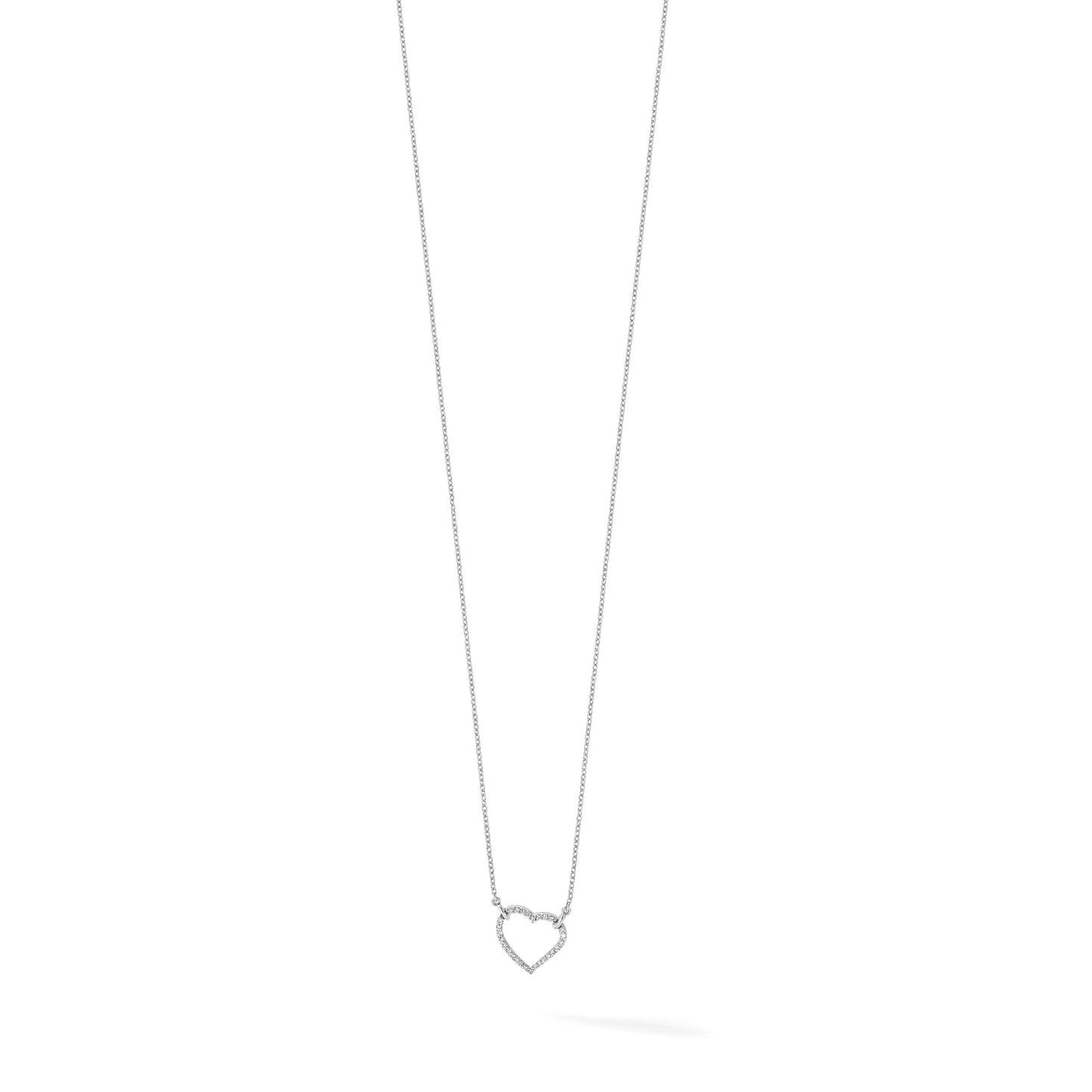 14k White Gold Polished 1/5 carat Diamond Heart 18 inch Necklace