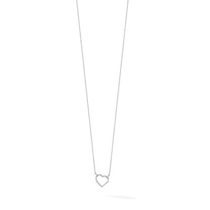 14k White Gold Polished 1/5 carat Diamond Heart 18 inch Necklace