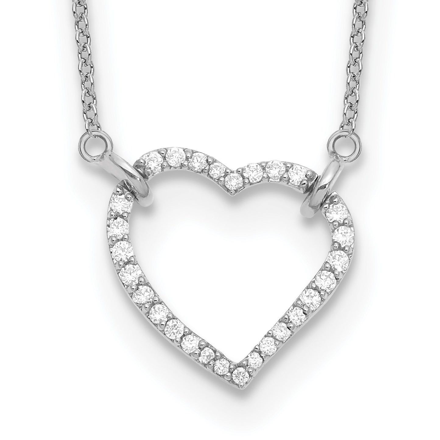 14k White Gold Polished 1/5 carat Diamond Heart 18 inch Necklace