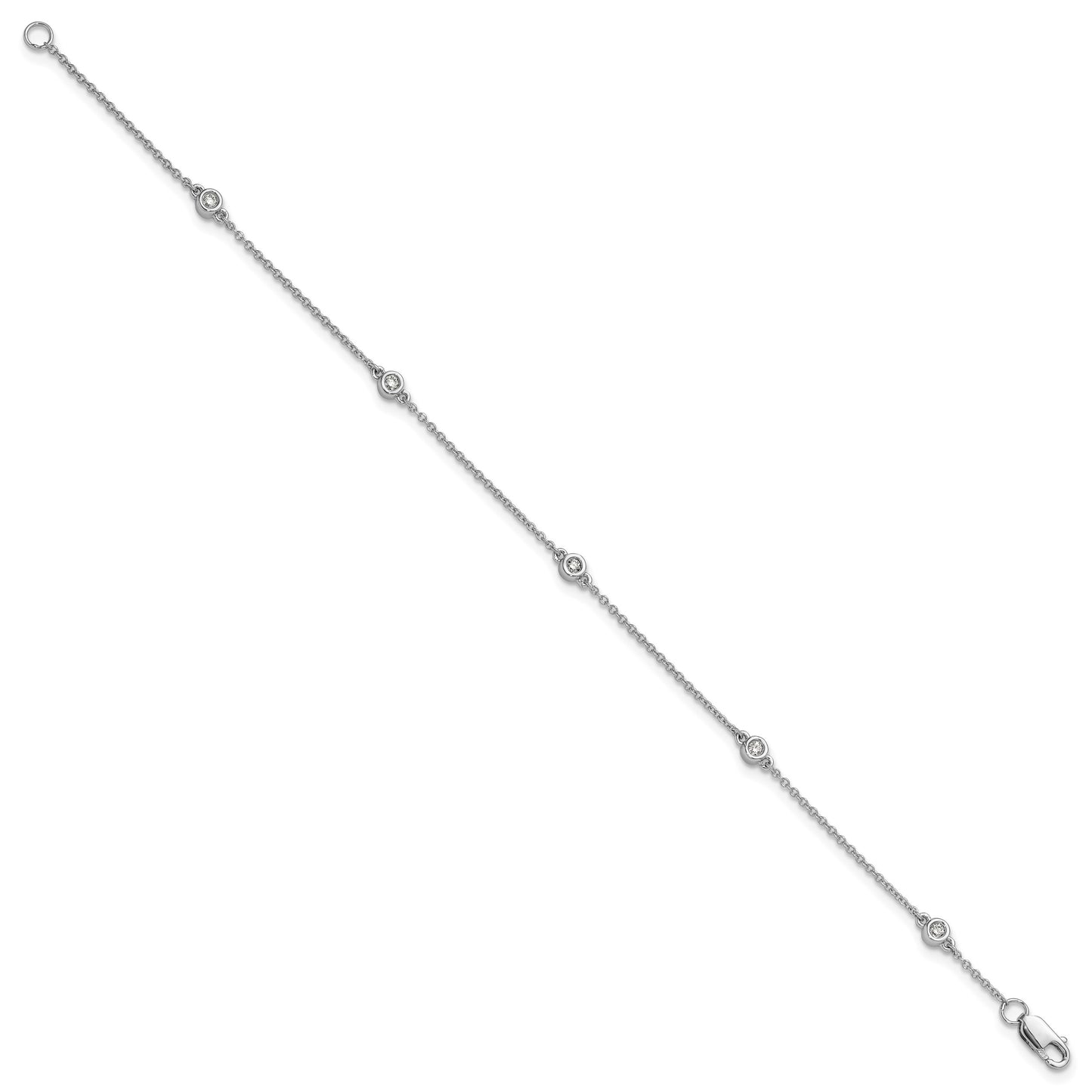 14k White Gold Complete 1/8 carat Bezel-set Diamond and Cable Chain 5-Station 7 inch Bracelet