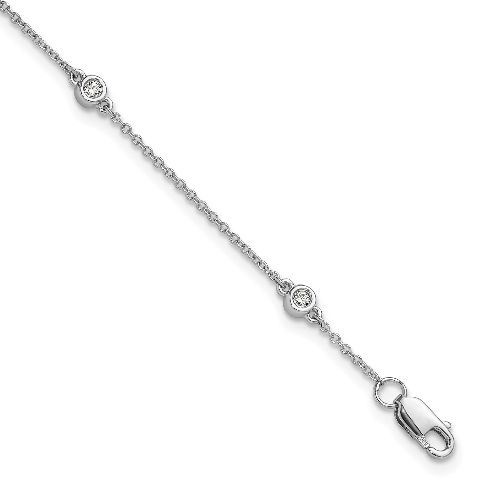 14k White Gold Complete 1/8 carat Bezel-set Diamond and Cable Chain 5-Station 7 inch Bracelet