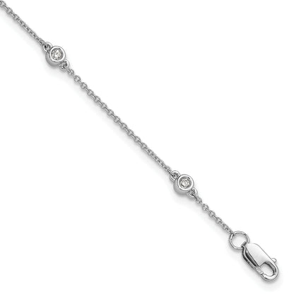 14k White Gold Complete 1/8 carat Bezel-set Diamond and Cable Chain 5-Station 7 inch Bracelet