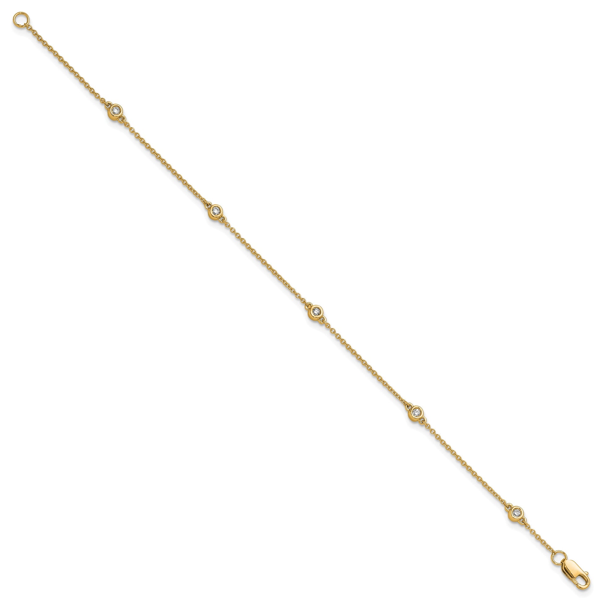14k Complete 1/8 carat Bezel-set Diamond and Cable Chain 5-Station 7 inch Bracelet