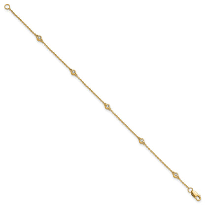 14k Complete 1/8 carat Bezel-set Diamond and Cable Chain 5-Station 7 inch Bracelet