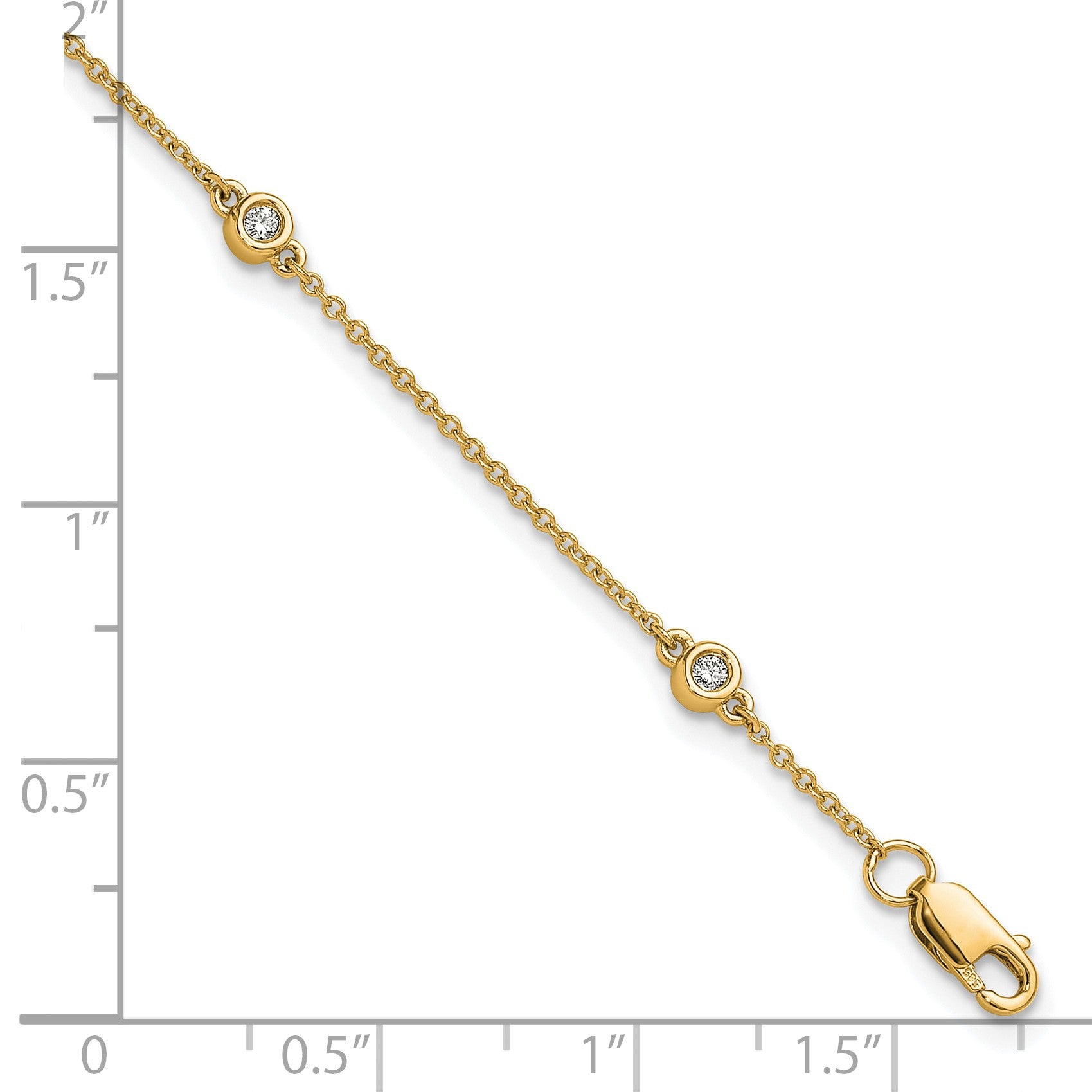 14k Complete 1/8 carat Bezel-set Diamond and Cable Chain 5-Station 7 inch Bracelet
