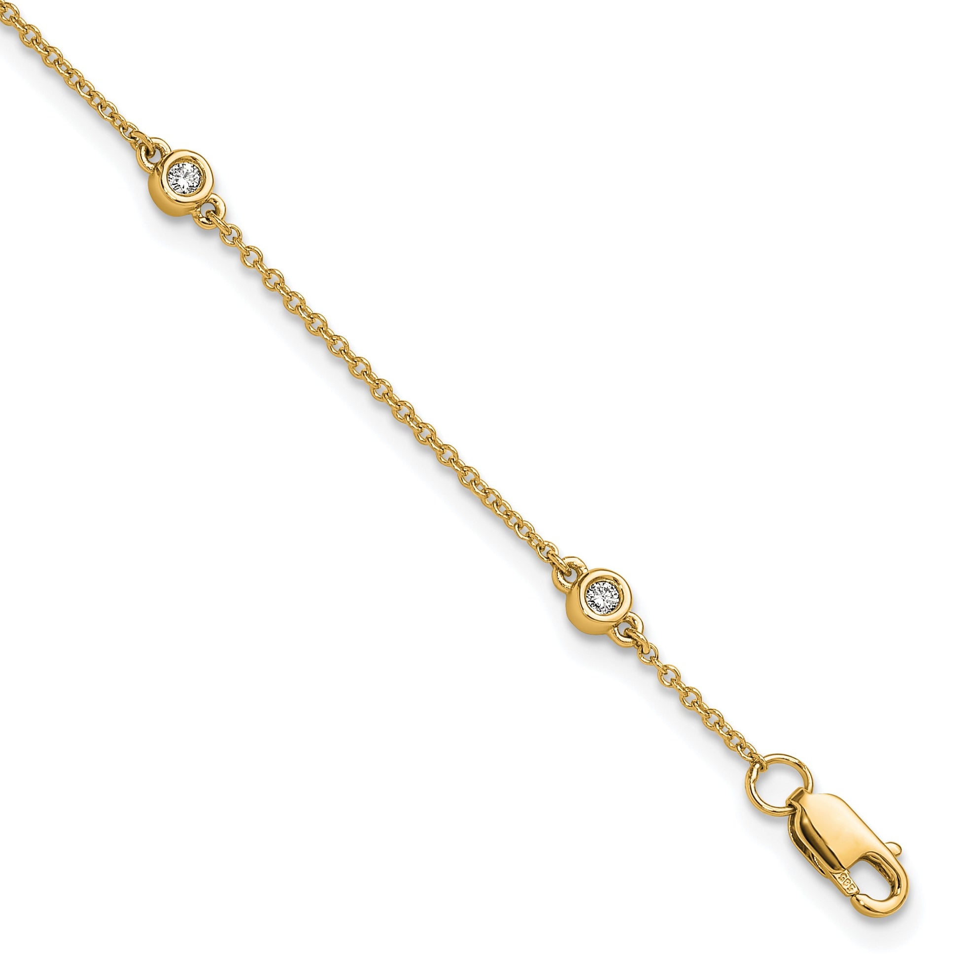 14k Complete 1/8 carat Bezel-set Diamond and Cable Chain 5-Station 7 inch Bracelet