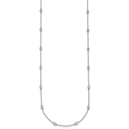 14k White Gold Complete 1/3 carat Bezel-set Diamond and Cable Chain 16-Station 16 inch Necklace