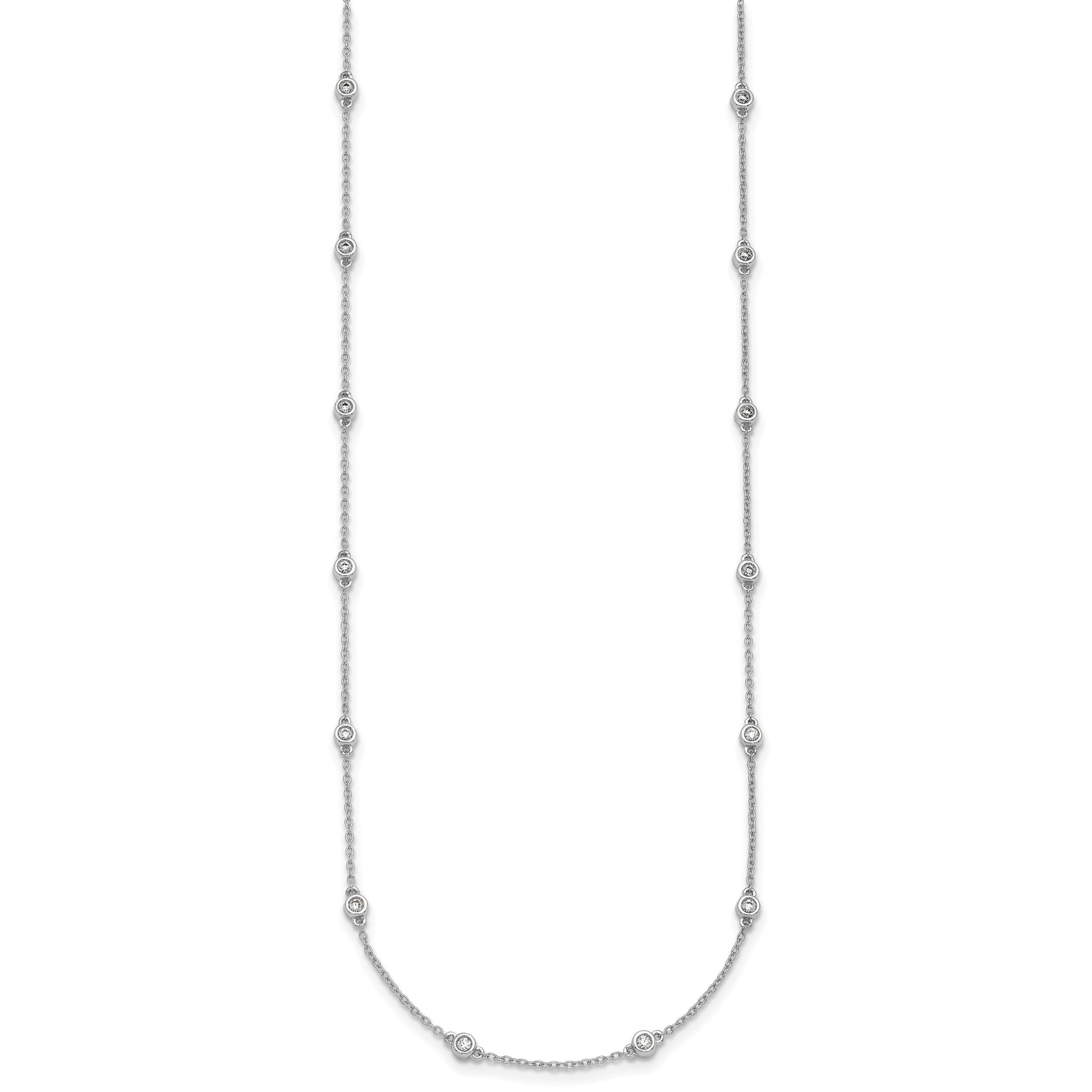14k White Gold Complete 3/8 carat Bezel-set Diamond and Cable Chain 18-Station 18 inch Necklace