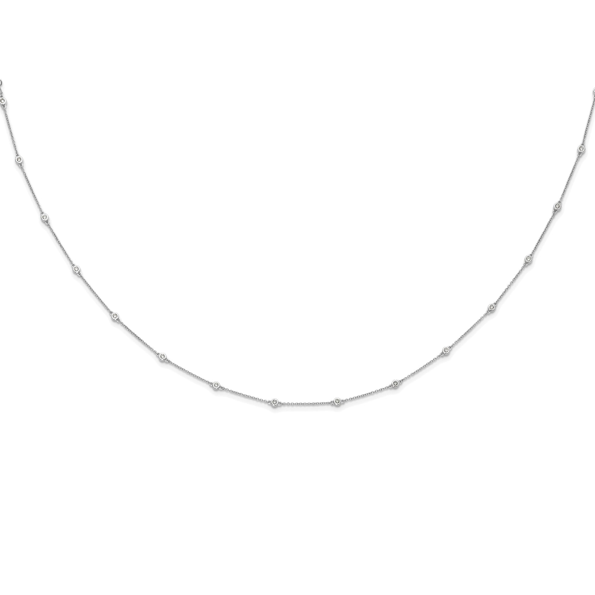 14k White Gold Complete 1/2 carat Bezel-set Diamond and Cable Chain 20-Station 20 inch Necklace