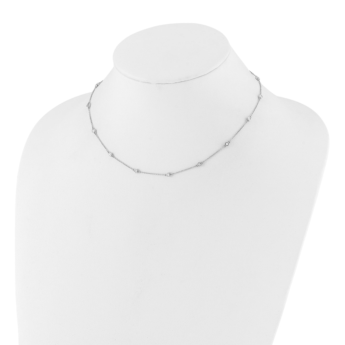 14k White Gold Complete 1/2 carat Bezel-set Diamond and Cable Chain 20-Station 20 inch Necklace