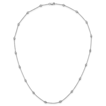 14k White Gold Complete 1/2 carat Bezel-set Diamond and Cable Chain 20-Station 20 inch Necklace