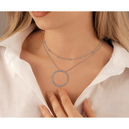 14k White Gold Complete 1/2 carat Bezel-set Diamond and Cable Chain 20-Station 20 inch Necklace