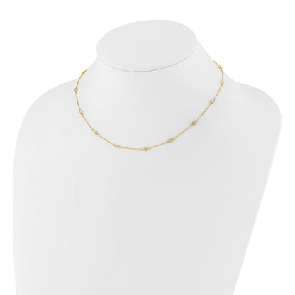 14k Complete 1/3 carat Bezel-set Diamond and Cable Chain 16-Station 16 inch Necklace