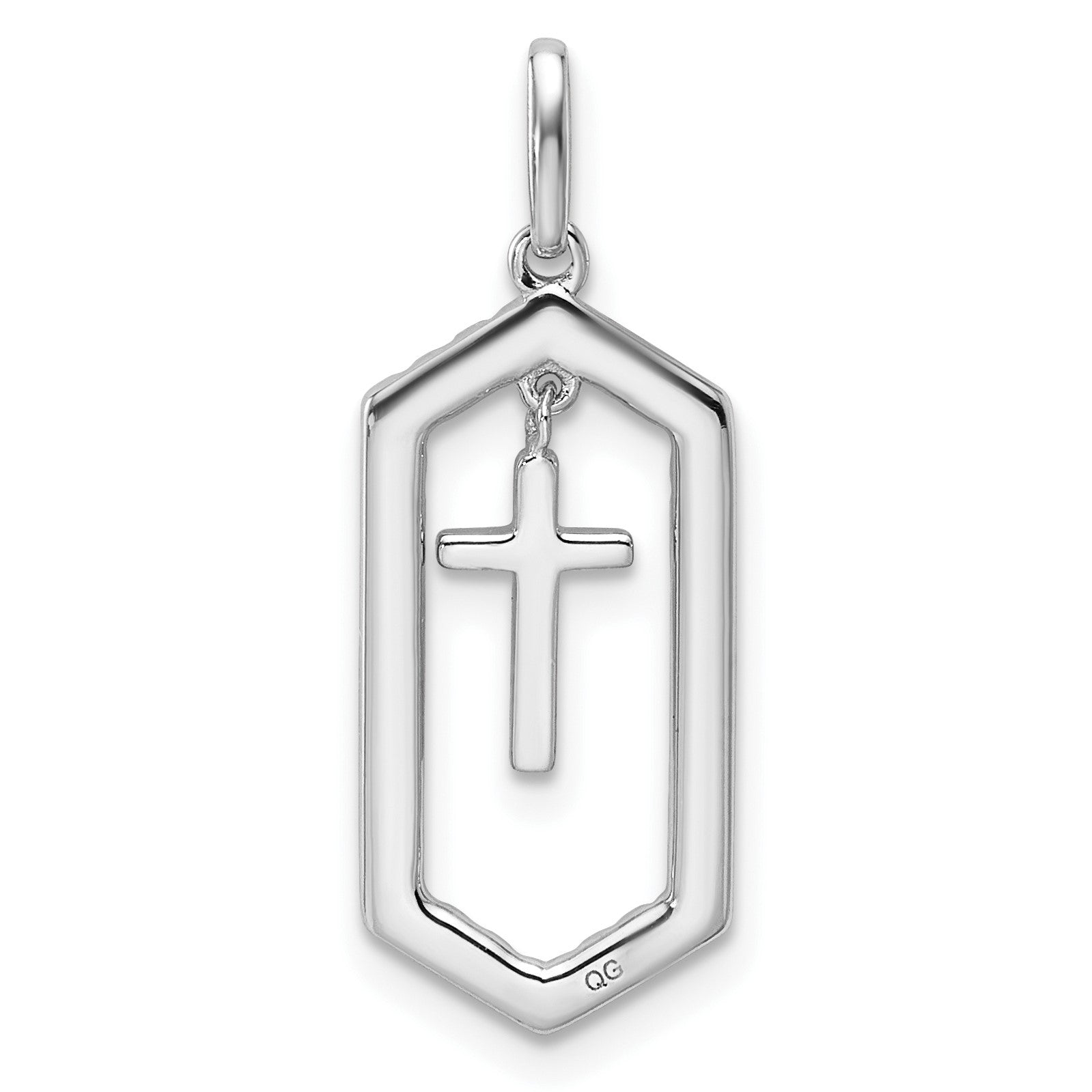 14K White Gold Polished 1/5 carat Diamond Framed Dangle Cross Pendant