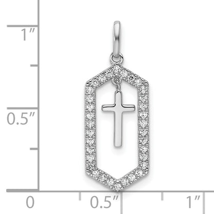 14K White Gold Polished 1/5 carat Diamond Framed Dangle Cross Pendant
