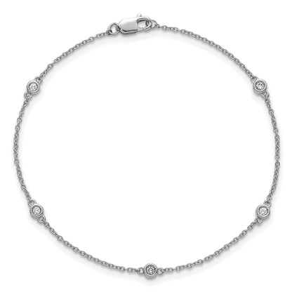 14k White Gold Complete 1/10 carat Bezel-set Diamond and Cable Chain 5-Station 7 inch Bracelet