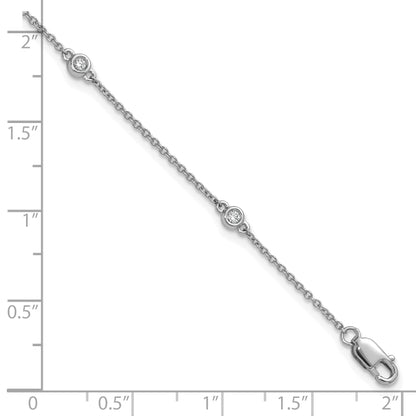 14k White Gold Complete 1/10 carat Bezel-set Diamond and Cable Chain 5-Station 7 inch Bracelet